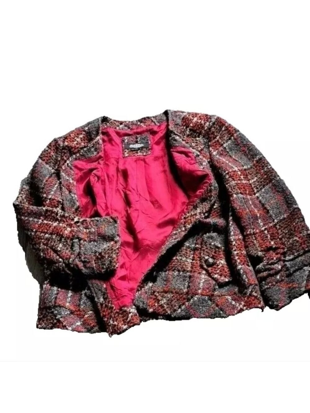 PECK & PECK Tweed boucle blazer wool blend plaid earth tones minimalist retro 14